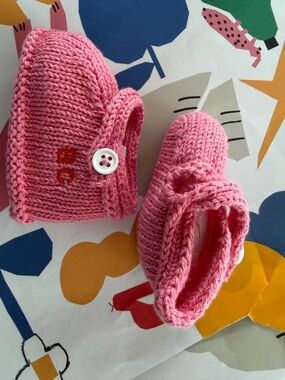 Bobo Choses Pink Knit Baby Walker Shoes Newborn Size
